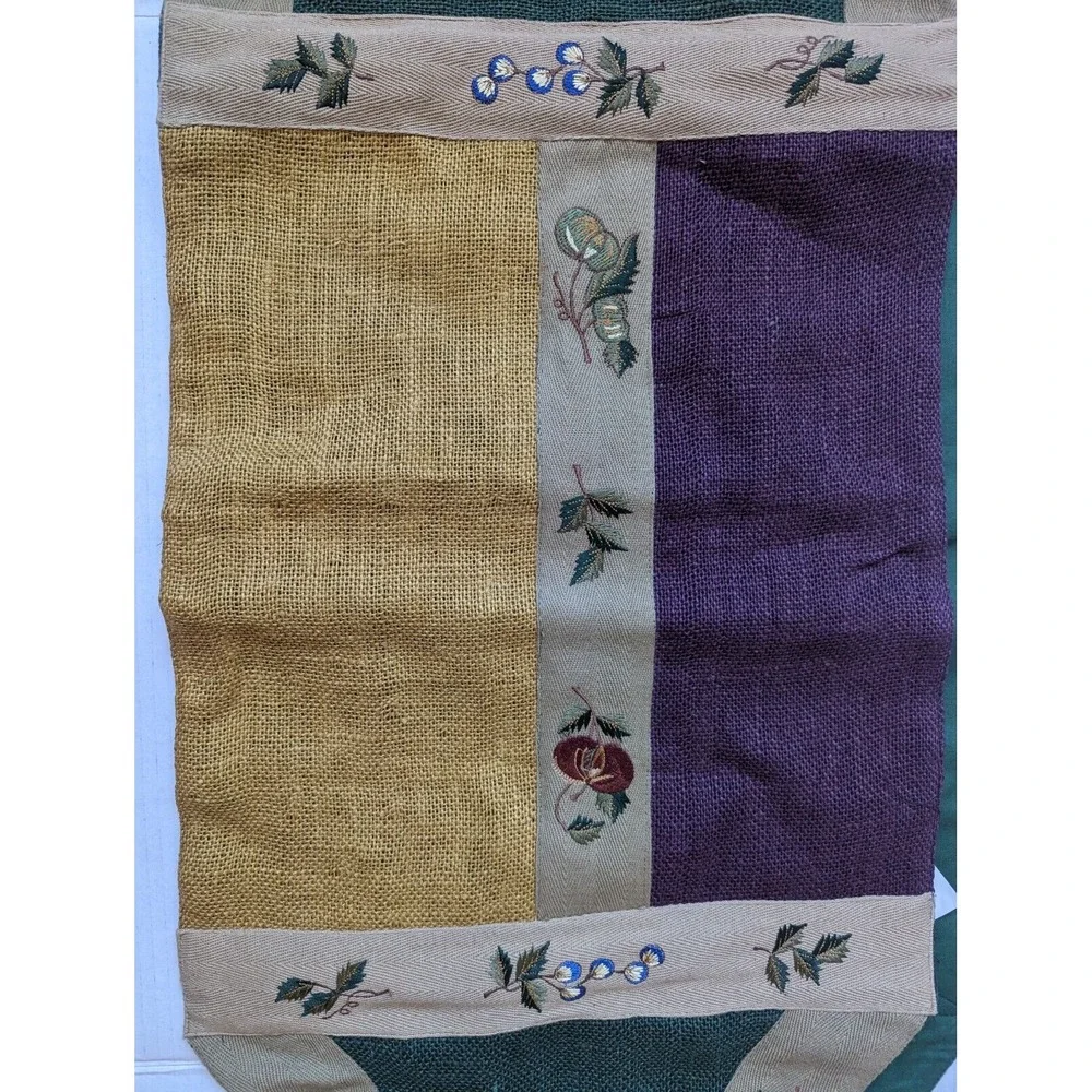 Pier 1 Macintosh Burlap Twill Trim Table Runner Embroidered Autumn 14